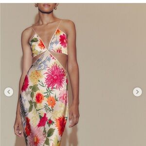 Floral Satin Cutout Slip Dress — Multicolor